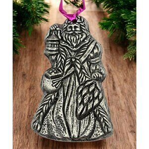 Vintage Style Santa Claus Silver Tone Christmas Tree Ornament Olding Lantern